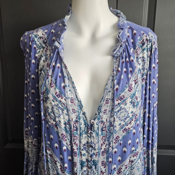 Free People Magic Mystery Tunic Small Sky Blue Boho Mini Dress Paisley SMALL - Picture 6 of 14